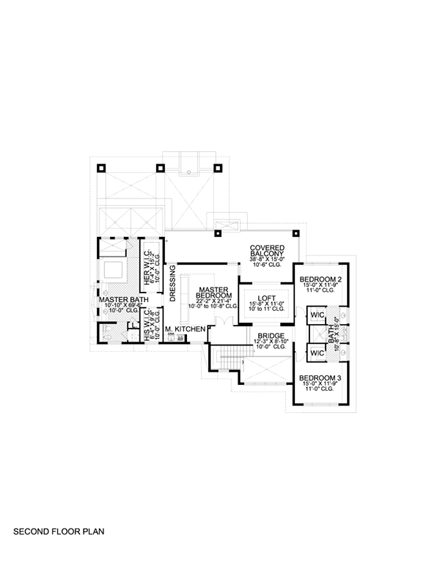 Florida, Modern House Plan 55782 with 5 Beds, 5 Baths, 3 Car Garage Second Level Plan