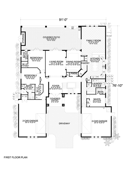 Mediterranean House Plan 55798 with 6 Beds, 8 Baths, 4 Car Garage First Level Plan