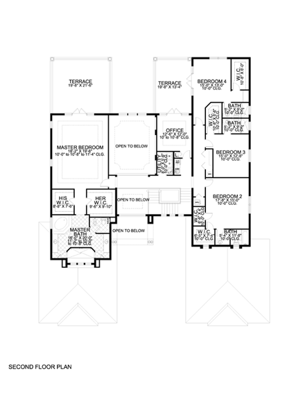 Mediterranean House Plan 55798 with 6 Beds, 8 Baths, 4 Car Garage Second Level Plan