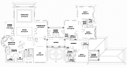 House Plan 55799 with 6 Beds, 7 Baths, 3 Car Garage Second Level Plan