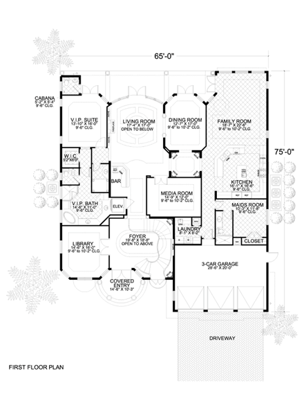 Mediterranean House Plan 55801 with 6 Beds, 6 Baths, 3 Car Garage First Level Plan