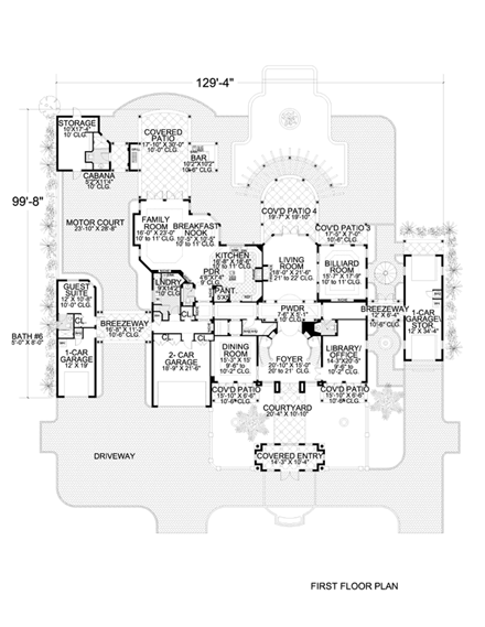 Mediterranean House Plan 55805 with 6 Beds, 9 Baths, 4 Car Garage First Level Plan