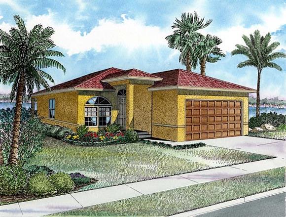 Narrow Lot, One-Story House Plan 55811 with 3 Beds, 2 Baths, 2 Car Garage Elevation