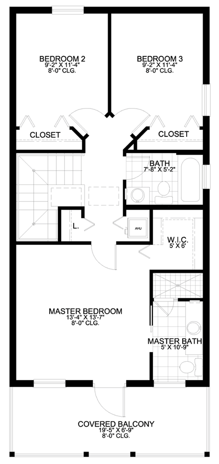 Florida, Narrow Lot House Plan 55813 with 3 Beds, 3 Baths, 1 Car Garage Second Level Plan