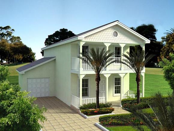 Florida, Narrow Lot House Plan 55813 with 3 Beds, 3 Baths, 1 Car Garage Elevation