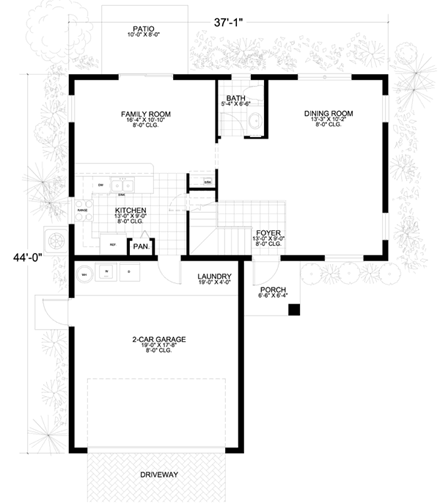Florida, Narrow Lot House Plan 55814 with 3 Beds, 3 Baths, 2 Car Garage First Level Plan