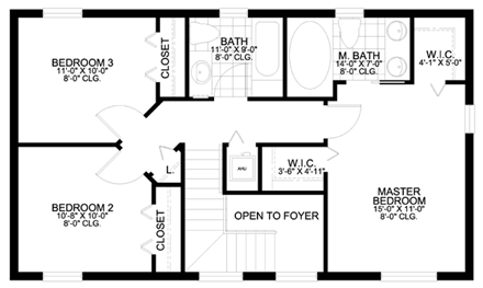 Florida, Narrow Lot House Plan 55814 with 3 Beds, 3 Baths, 2 Car Garage Second Level Plan