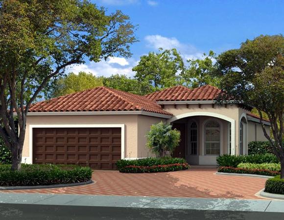 Narrow Lot, One-Story House Plan 55816 with 3 Beds, 2 Baths, 2 Car Garage Elevation