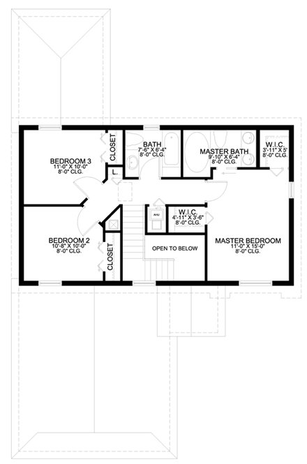 Mediterranean, Narrow Lot House Plan 55817 with 4 Beds, 3 Baths, 2 Car Garage Second Level Plan