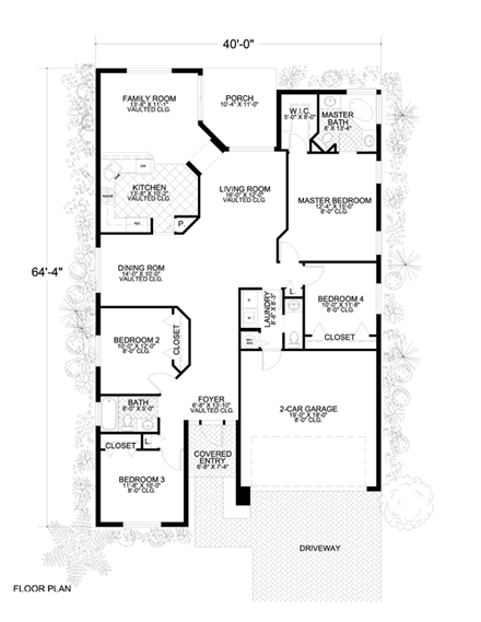 Narrow Lot, One-Story House Plan 55818 with 4 Beds, 3 Baths, 2 Car Garage First Level Plan