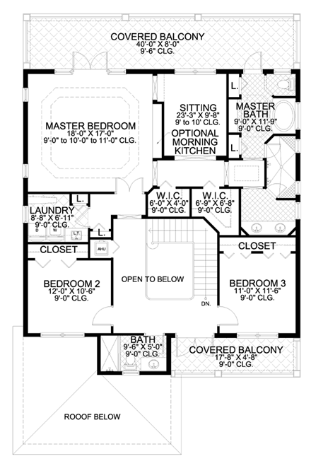 Florida, Narrow Lot House Plan 55832 with 4 Beds, 4 Baths, 2 Car Garage Second Level Plan