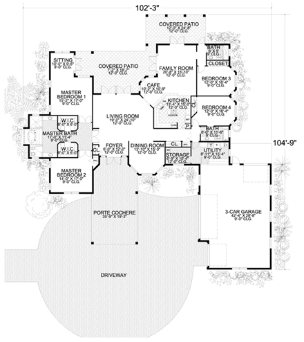 Florida, One-Story House Plan 55839 with 4 Beds, 3 Baths, 3 Car Garage First Level Plan