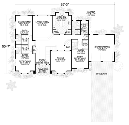 Florida House Plan 55847 with 6 Beds, 7 Baths, 2 Car Garage First Level Plan