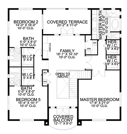 Florida House Plan 55847 with 6 Beds, 7 Baths, 2 Car Garage Second Level Plan