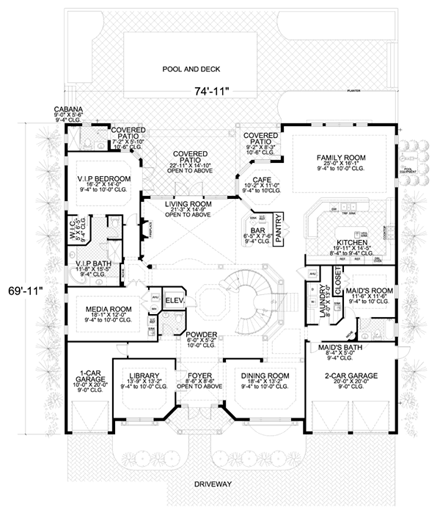Mediterranean House Plan 55855 with 7 Beds, 9 Baths, 3 Car Garage First Level Plan