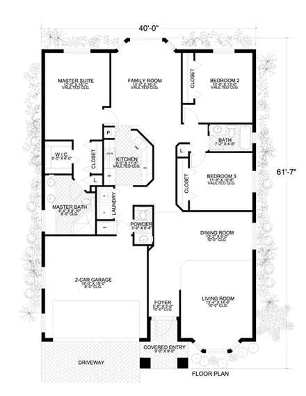 Narrow Lot, One-Story House Plan 55860 with 3 Beds, 3 Baths, 2 Car Garage First Level Plan