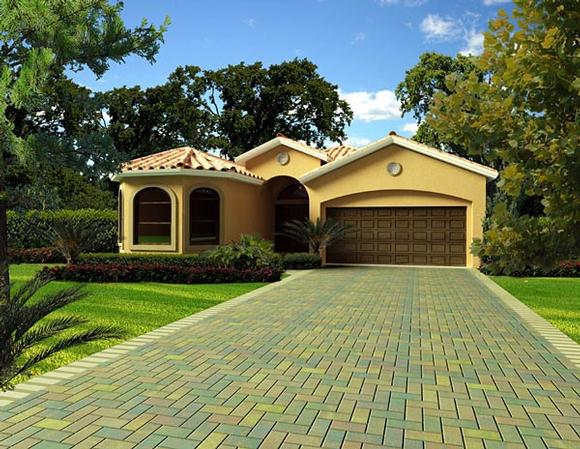 Florida, Narrow Lot, One-Story House Plan 55865 with 4 Beds, 3 Baths, 2 Car Garage Elevation