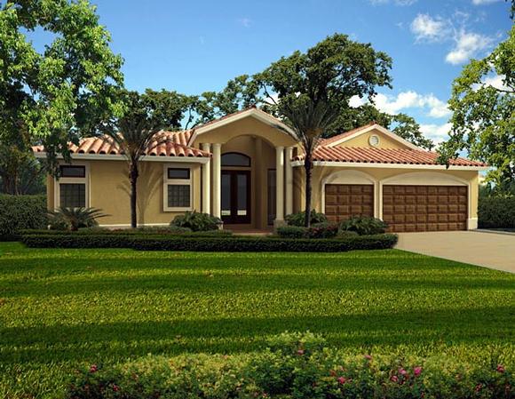 One-Story House Plan 55876 with 4 Beds, 3 Baths, 3 Car Garage Elevation