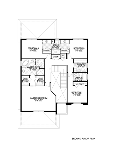 Narrow Lot House Plan 55882 with 5 Beds, 4 Baths, 2 Car Garage Second Level Plan