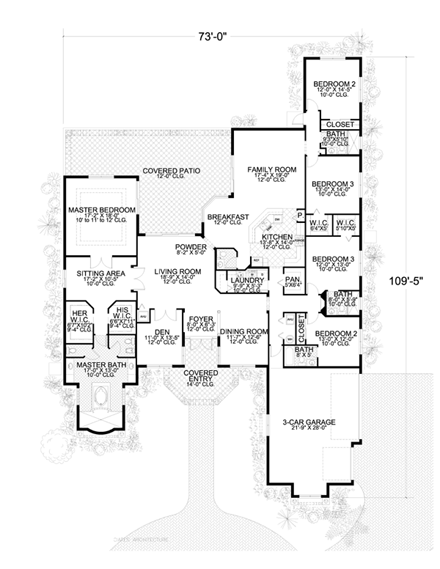 Florida, One-Story House Plan 55892 with 5 Beds, 5 Baths, 3 Car Garage First Level Plan