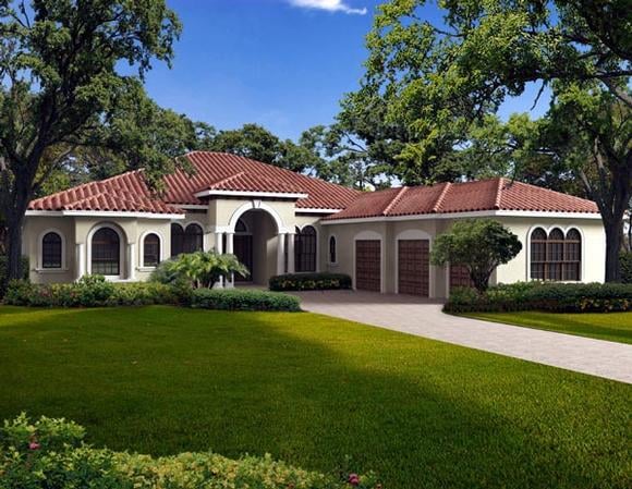 Mediterranean, One-Story House Plan 55895 with 5 Beds, 7 Baths, 3 Car Garage Elevation
