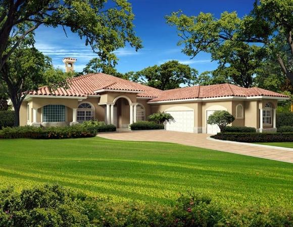 Mediterranean, One-Story House Plan 55896 with 5 Beds, 4 Baths, 3 Car Garage Elevation