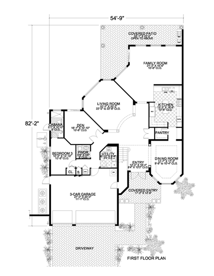 Italian, Mediterranean House Plan 55898 with 6 Beds, 5 Baths, 3 Car Garage First Level Plan