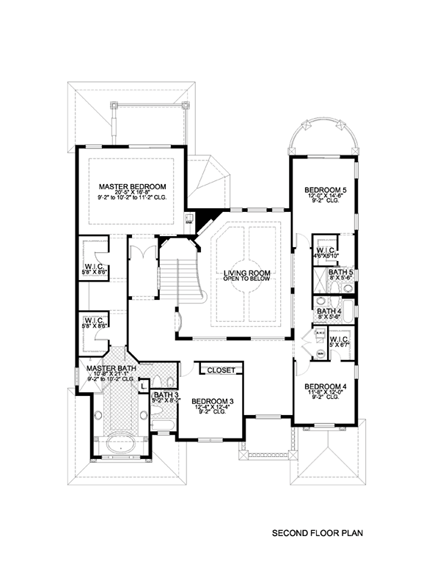 Mediterranean House Plan 55899 with 4 Beds, 6 Baths, 2 Car Garage Second Level Plan