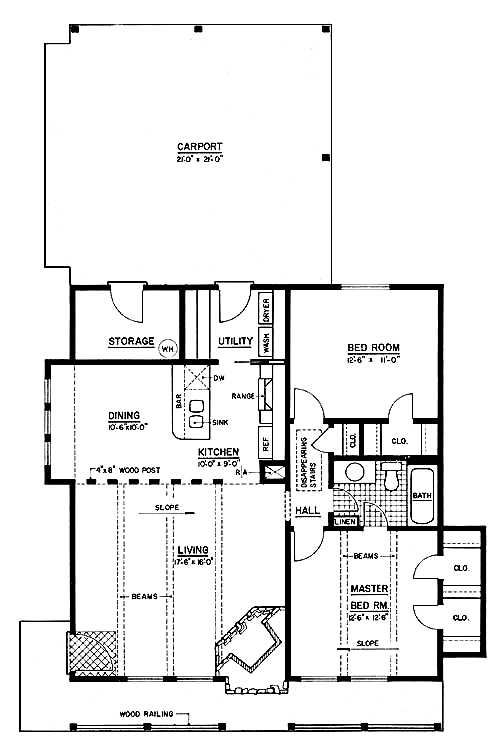 Contemporary, Narrow Lot, One-Story, Retro House Plan 56000 with 2 Beds, 1 Baths, 2 Car Garage Level One