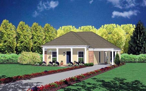 Colonial, Narrow Lot, One-Story House Plan 56007 with 2 Beds, 1 Baths, 1 Car Garage Elevation