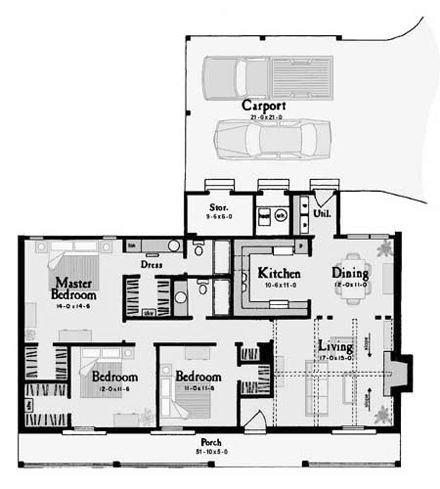 Country, One-Story House Plan 56027 with 3 Beds, 2 Baths, 2 Car Garage First Level Plan