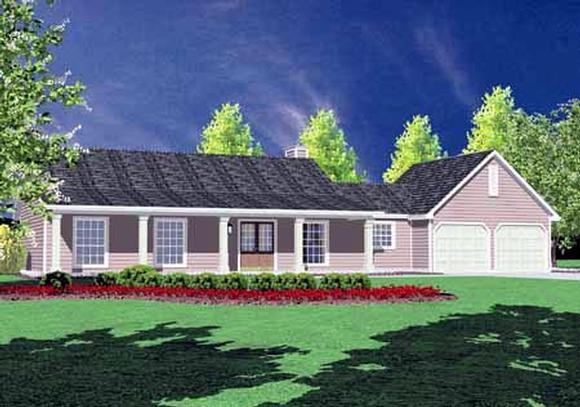 Country, One-Story House Plan 56028 with 3 Beds, 2 Baths, 2 Car Garage Elevation