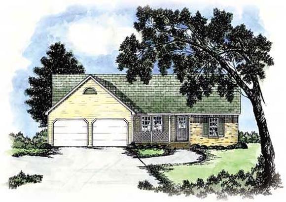 Country, One-Story House Plan 56050 with 3 Beds, 2 Baths, 2 Car Garage Elevation