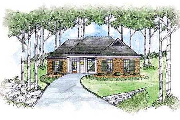 Country, One-Story House Plan 56070 with 3 Beds, 2 Baths, 2 Car Garage Elevation