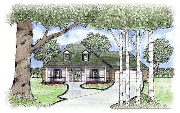 Country, One-Story House Plan 56135 with 3 Beds, 2 Baths, 2 Car Garage Elevation