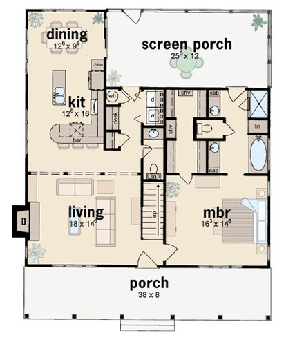 Cape Cod House Plan 56150 with 3 Beds, 4 Baths First Level Plan