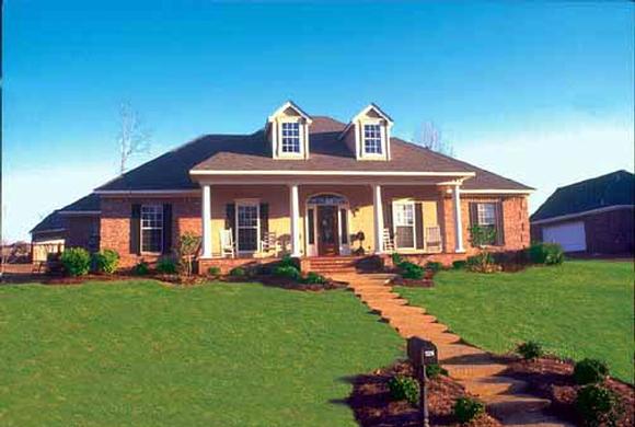 Colonial, One-Story House Plan 56155 with 4 Beds, 2 Baths, 2 Car Garage Elevation