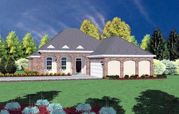 European, One-Story House Plan 56198 with 4 Beds, 3 Baths, 2 Car Garage Elevation