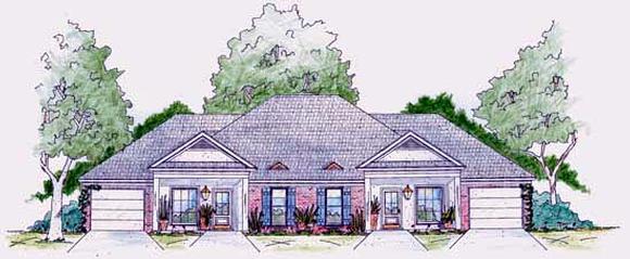 One-Story Multi-Family Plan 56238 with 4 Beds, 4 Baths, 2 Car Garage Elevation