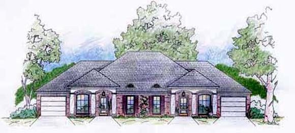One-Story Multi-Family Plan 56239 with 4 Beds, 4 Baths, 2 Car Garage Elevation