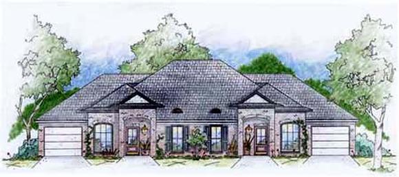 Multi-Family Plan 56240 with 2 Beds, 2 Baths, 1 Car Garage Elevation