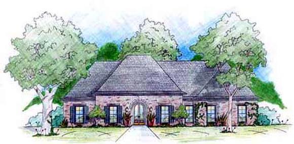 European, One-Story House Plan 56254 with 5 Beds, 3 Baths, 2 Car Garage Elevation