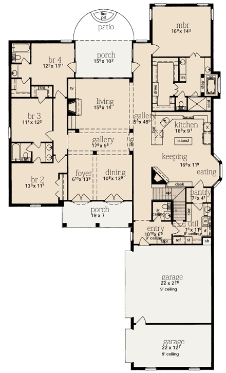 House Plan 56294 - One-Story Style with 2729 Sq Ft, 4 Bed, 3 Bath