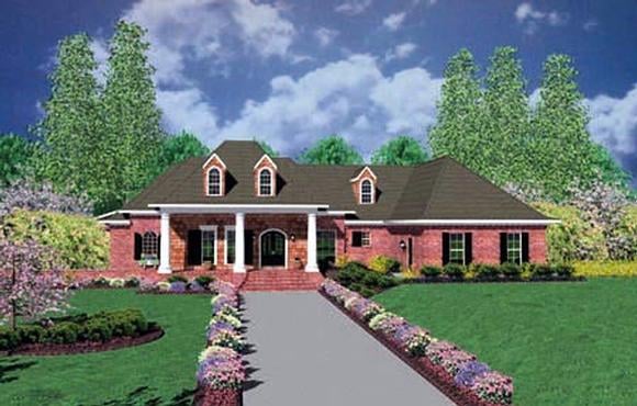 Colonial, One-Story House Plan 56329 with 3 Beds, 3 Baths, 3 Car Garage Elevation