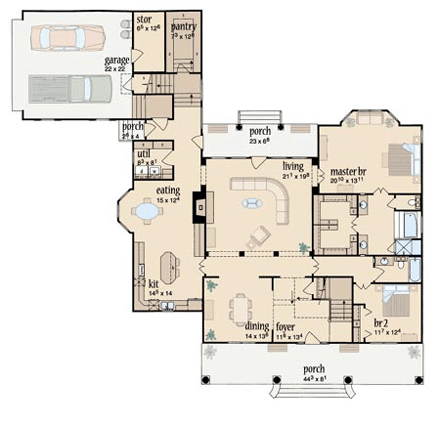 Traditional House Plan 56331 with 4 Beds, 5 Baths, 2 Car Garage First Level Plan