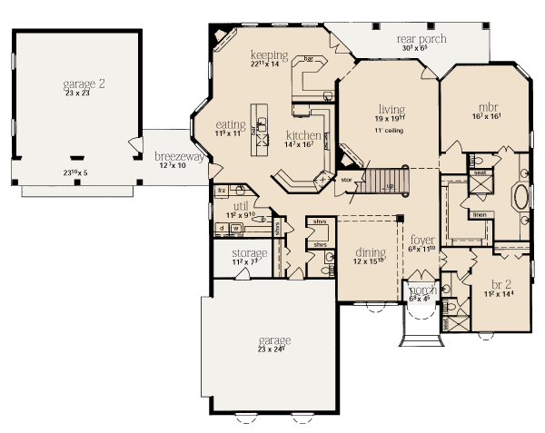 House Plan 56334 with 5 Beds, 5 Baths, 2 Car Garage Level One