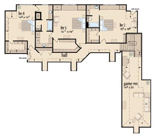 European House Plan 56336 with 4 Beds, 4 Baths, 2 Car Garage Level Two