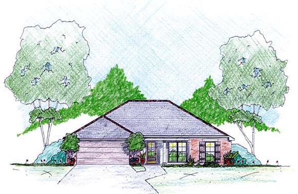 One-Story House Plan 56337 with 3 Beds, 2 Baths, 2 Car Garage Elevation