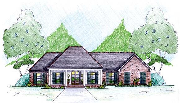 One-Story House Plan 56342 with 4 Beds, 2 Baths, 2 Car Garage Elevation