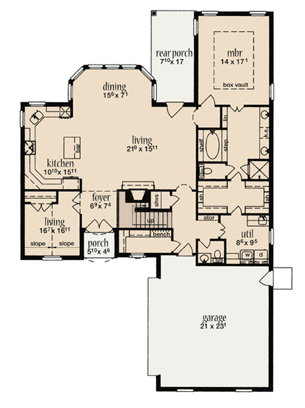 House Plan 56353 with 4 Beds, 4 Baths, 2 Car Garage First Level Plan